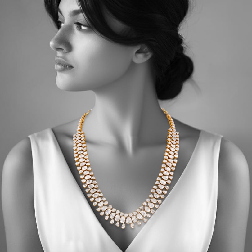 Tri-Graduated Polki Necklace in Open Setting